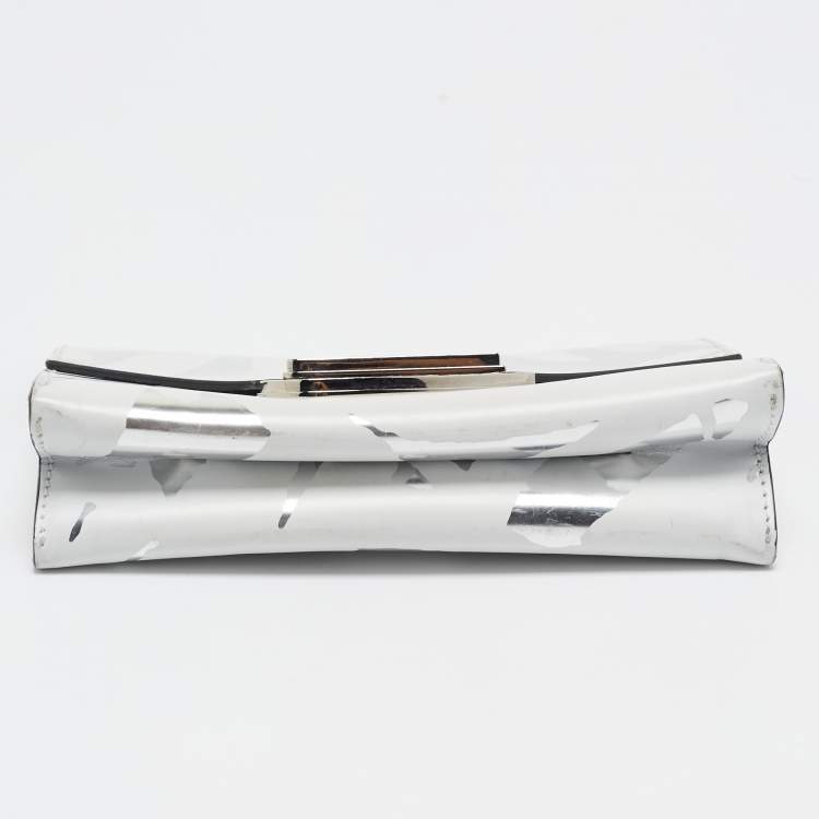 Pre Owned Proenza Schouler White/Silver Leather Curl Clutch