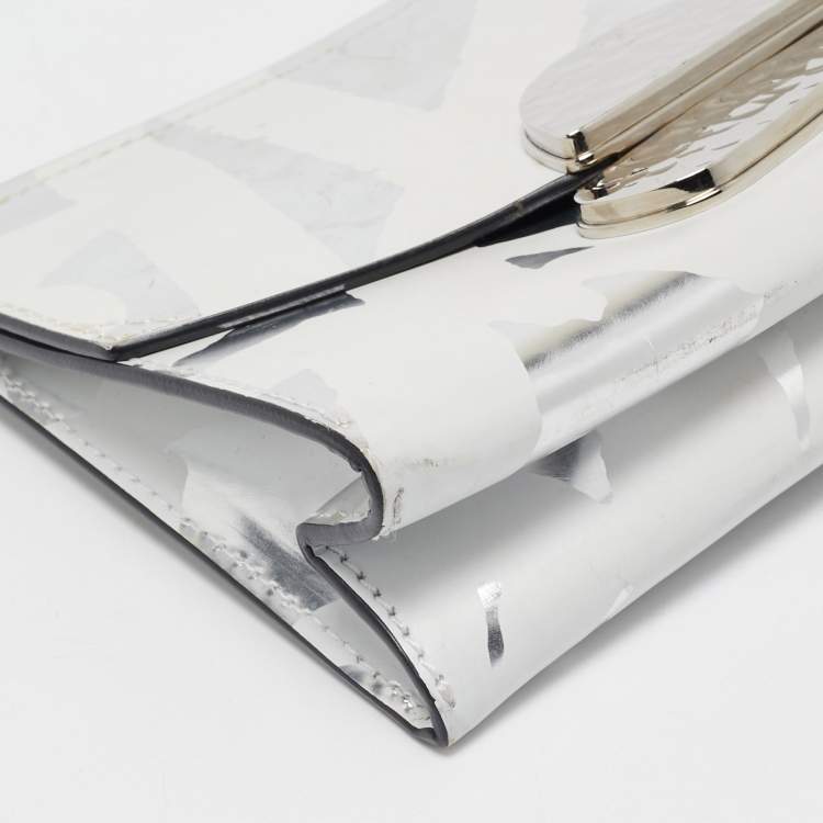 Pre Owned Proenza Schouler White/Silver Leather Curl Clutch