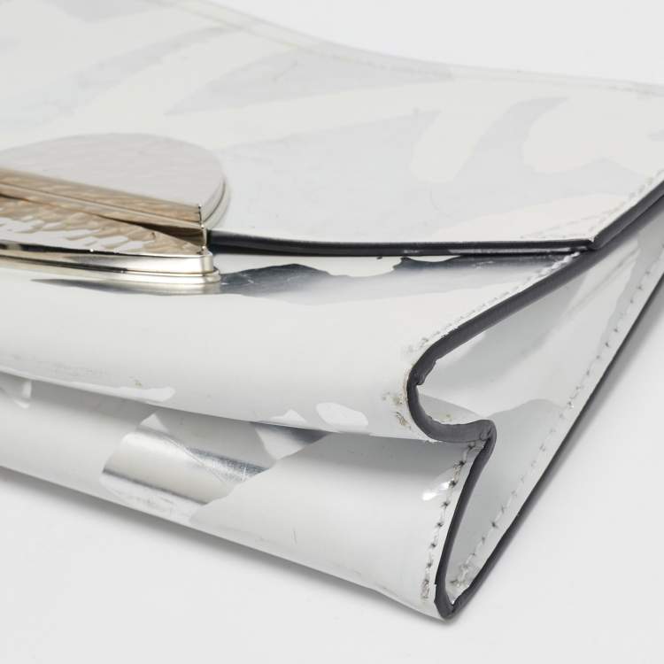 Pre Owned Proenza Schouler White/Silver Leather Curl Clutch