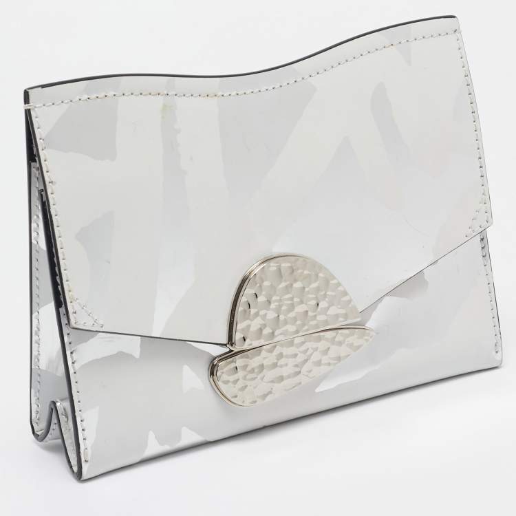 Pre Owned Proenza Schouler White/Silver Leather Curl Clutch