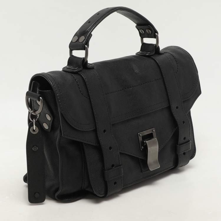 Pre Owned Proenza Schouler Black Leather Tiny PS1 Top Handle Bag