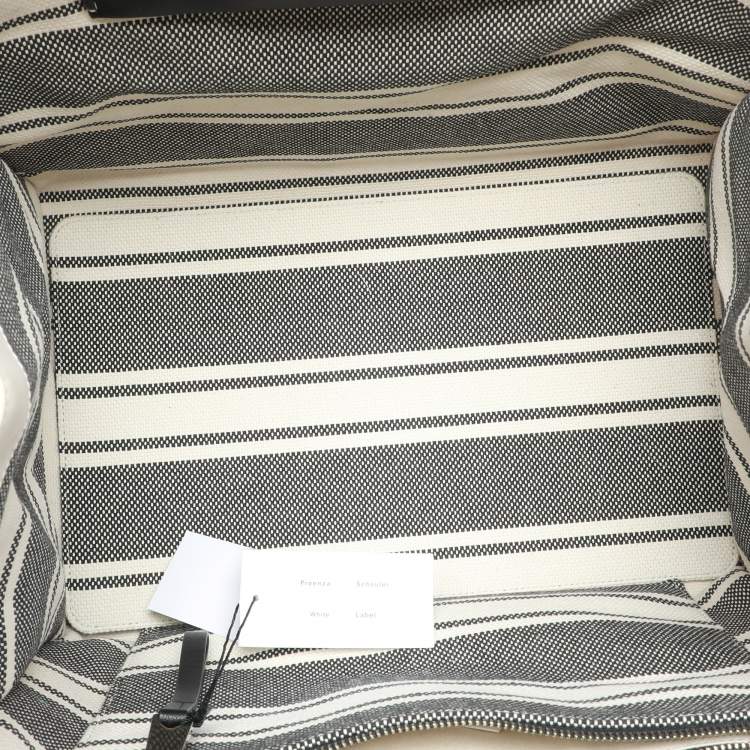 Pre Owned Proenza Schouler Monochrome Stripe Canvas and Leather Large Morris Tote 
