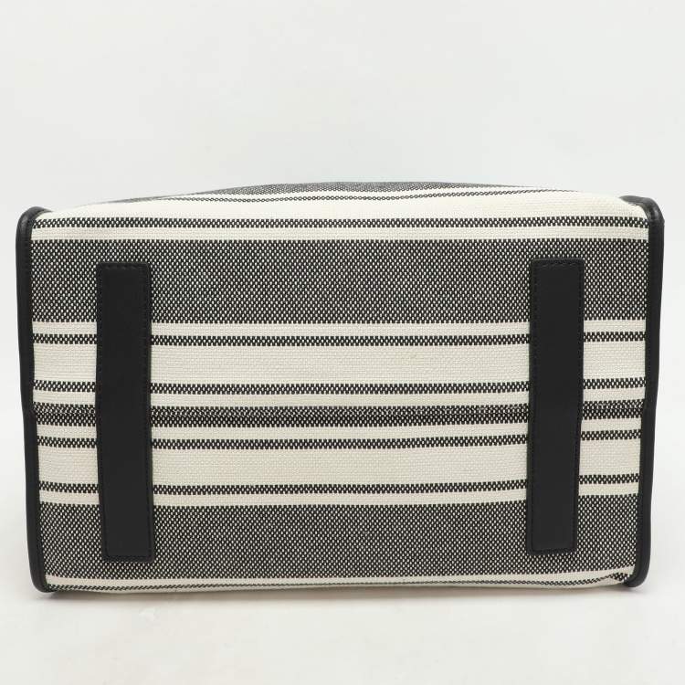 Pre Owned Proenza Schouler Monochrome Stripe Canvas and Leather Large Morris Tote 