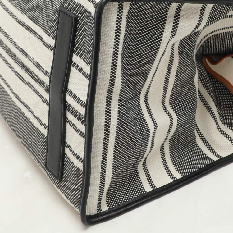 Pre Owned Proenza Schouler Monochrome Stripe Canvas and Leather Large Morris Tote 