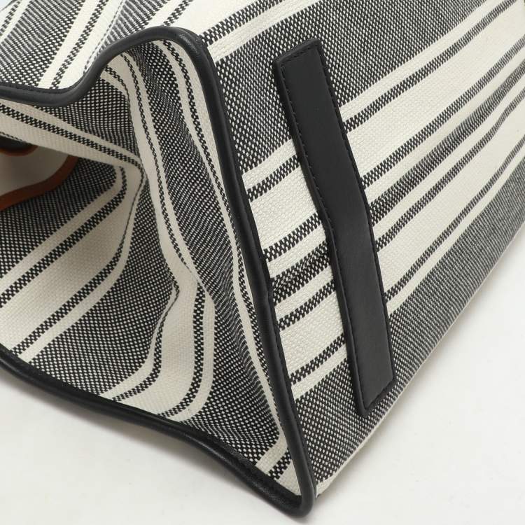 Pre Owned Proenza Schouler Monochrome Stripe Canvas and Leather Large Morris Tote 