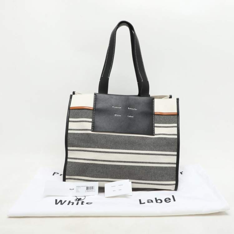 Pre Owned Proenza Schouler Monochrome Stripe Canvas and Leather Large Morris Tote 