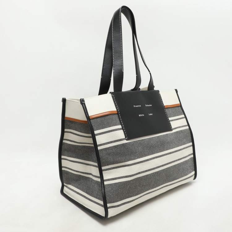 Pre Owned Proenza Schouler Monochrome Stripe Canvas and Leather Large Morris Tote 