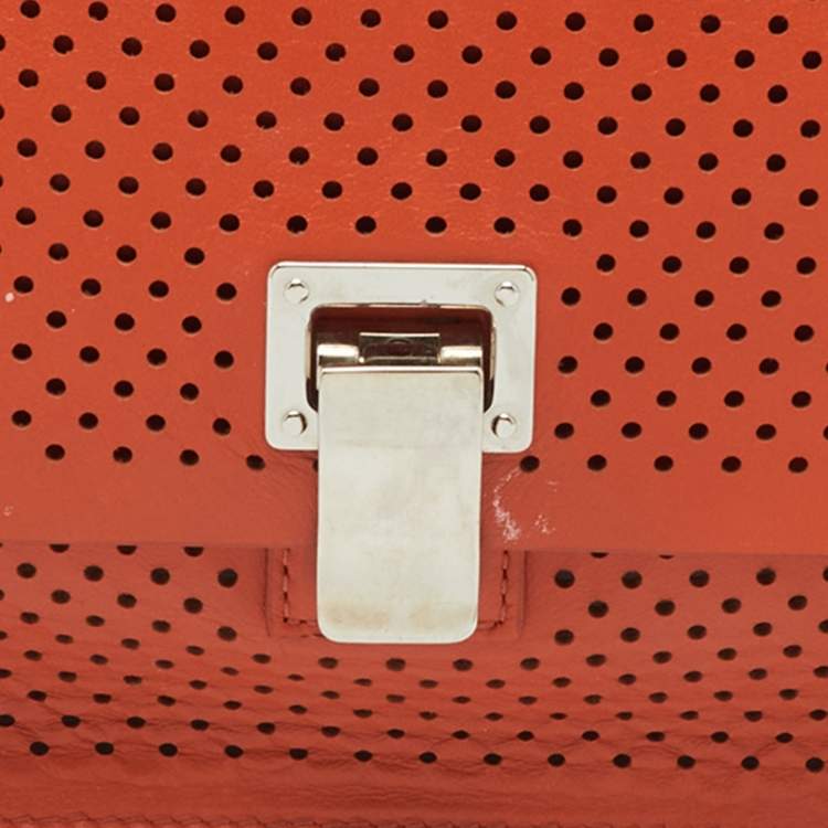 Pre Owned حقيبة كلتش بروينزا شولير جلد مثقبة برتقالية