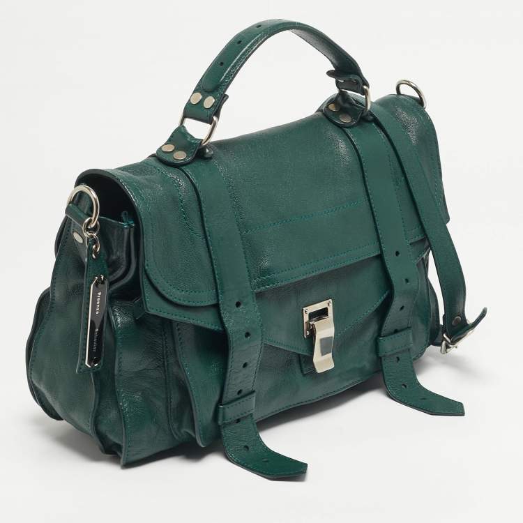 Pre Owned Proenza Schouler PS1 Medium Green Leather Top Handle Bag