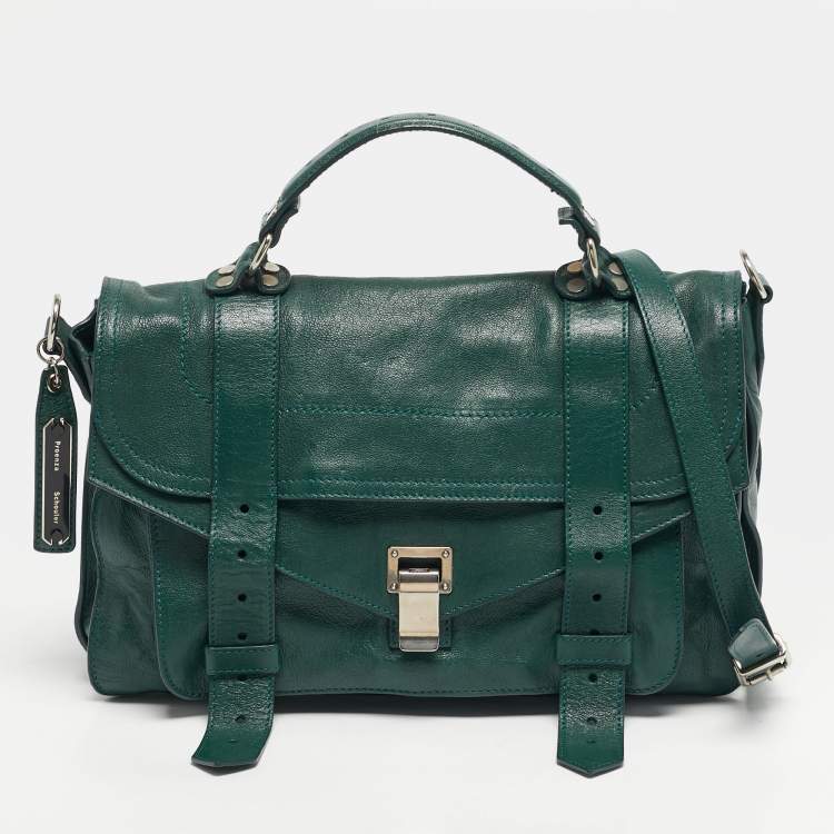 Pre Owned Proenza Schouler PS1 Medium Green Leather Top Handle Bag