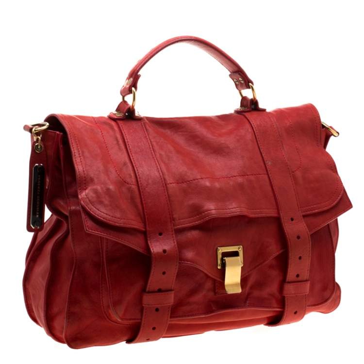 Pre Owned Proenza Schouler Red Leather Large PS1 Top Handle Bag