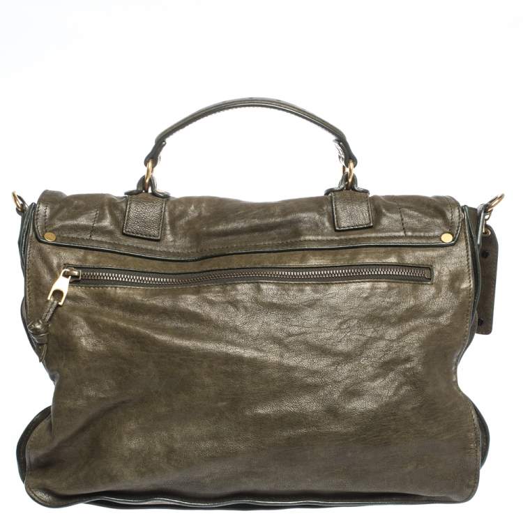 Pre Owned Proenza Schouler Seaweed Green Leather PS1 Top Handle Bag
