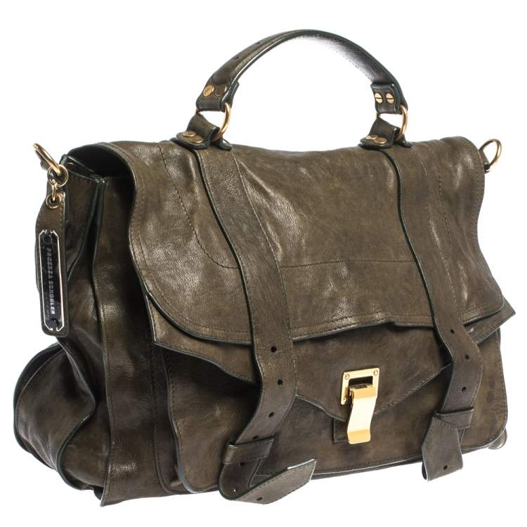 Pre Owned Proenza Schouler Seaweed Green Leather PS1 Top Handle Bag