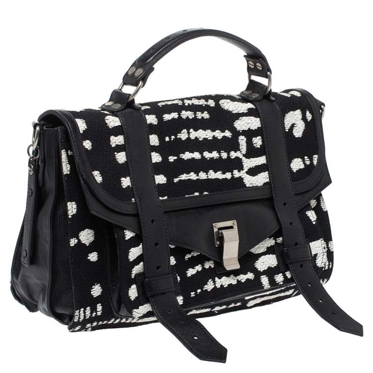 Pre Owned Pronza Schouler Black/White Leather and Canvas Medium PS1 Top Handle Bag