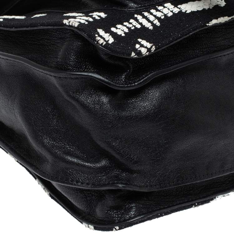 Pre Owned Pronza Schouler Black/White Leather and Canvas Medium PS1 Top Handle Bag