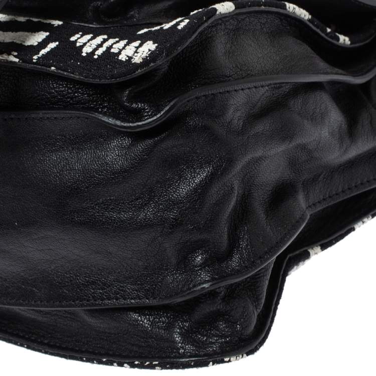 Pre Owned Pronza Schouler Black/White Leather and Canvas Medium PS1 Top Handle Bag