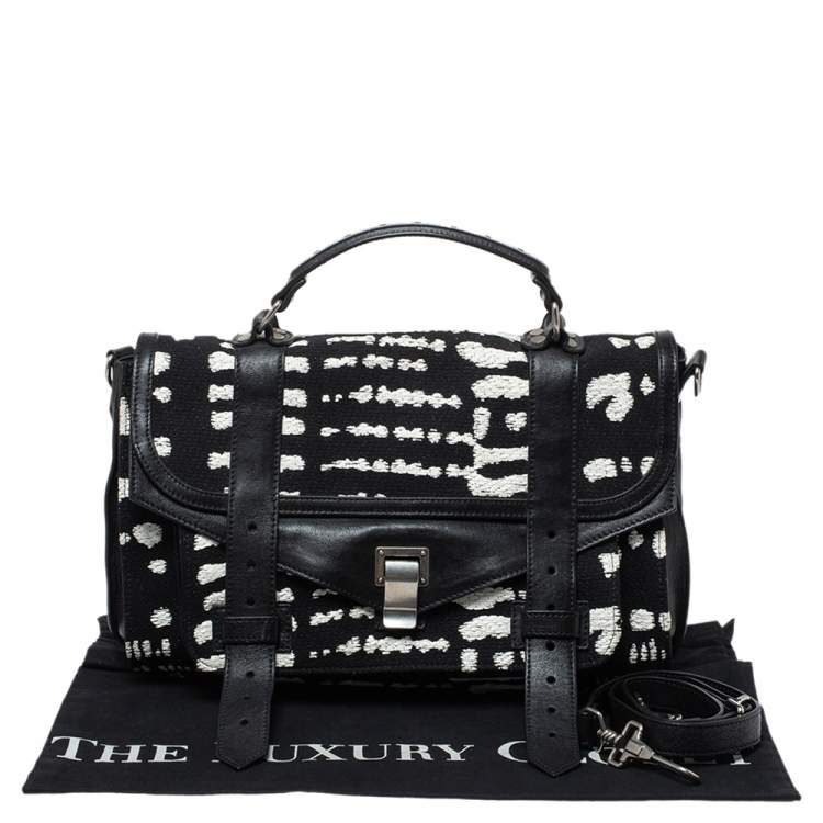Pre Owned Pronza Schouler Black/White Leather and Canvas Medium PS1 Top Handle Bag