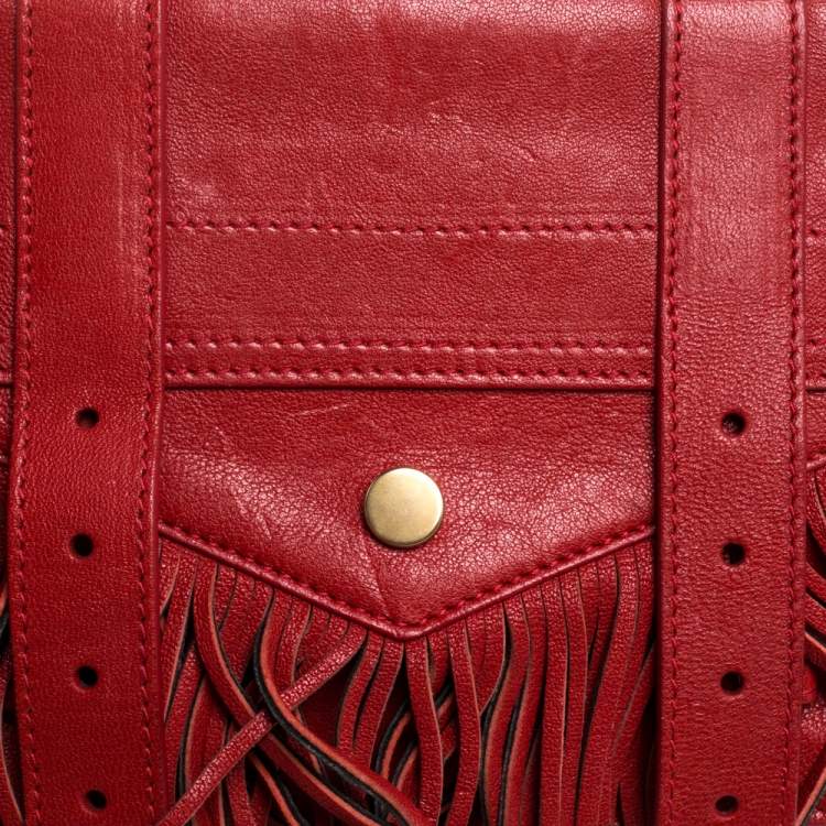Pre Owned Proenza Schouler Red Leather Fringe PS1 Wallet On Chain