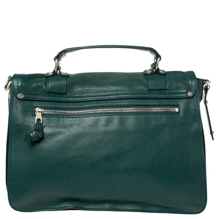 Pre Owned Proenza Schouler Green Leather Medium PS1 Top Handle Bag