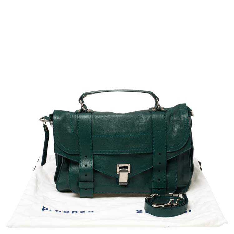 Pre Owned Proenza Schouler Green Leather Medium PS1 Top Handle Bag