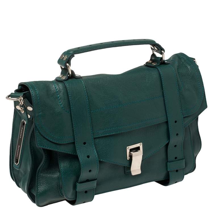 Pre Owned Proenza Schouler Green Leather Medium PS1 Top Handle Bag