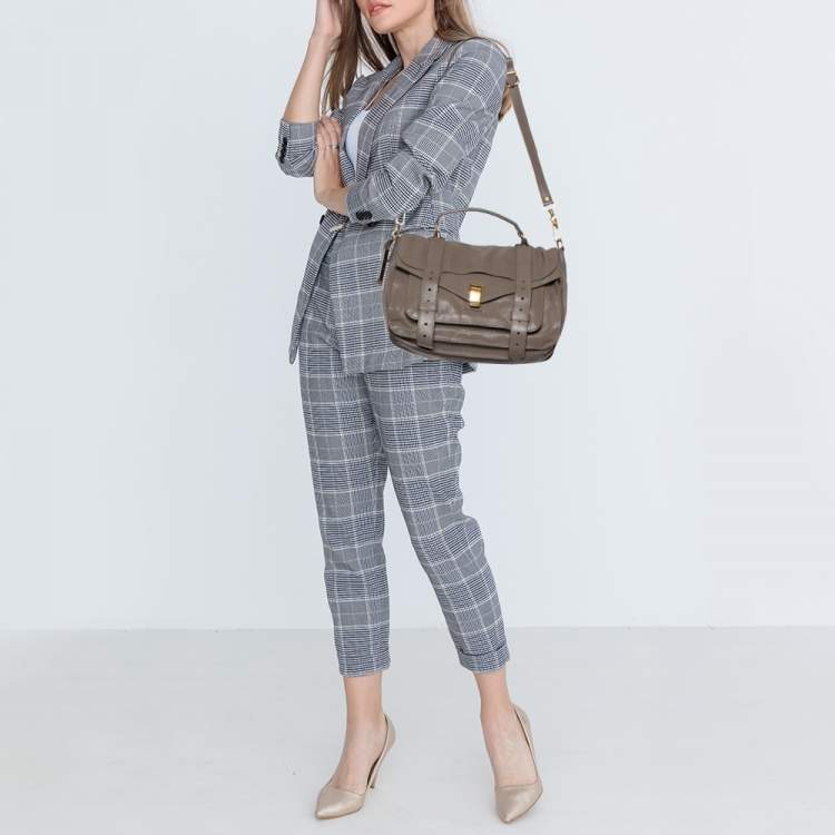 Pre Owned Proenza Schouler Grey Leather Medium PS1 Top Handle Bag