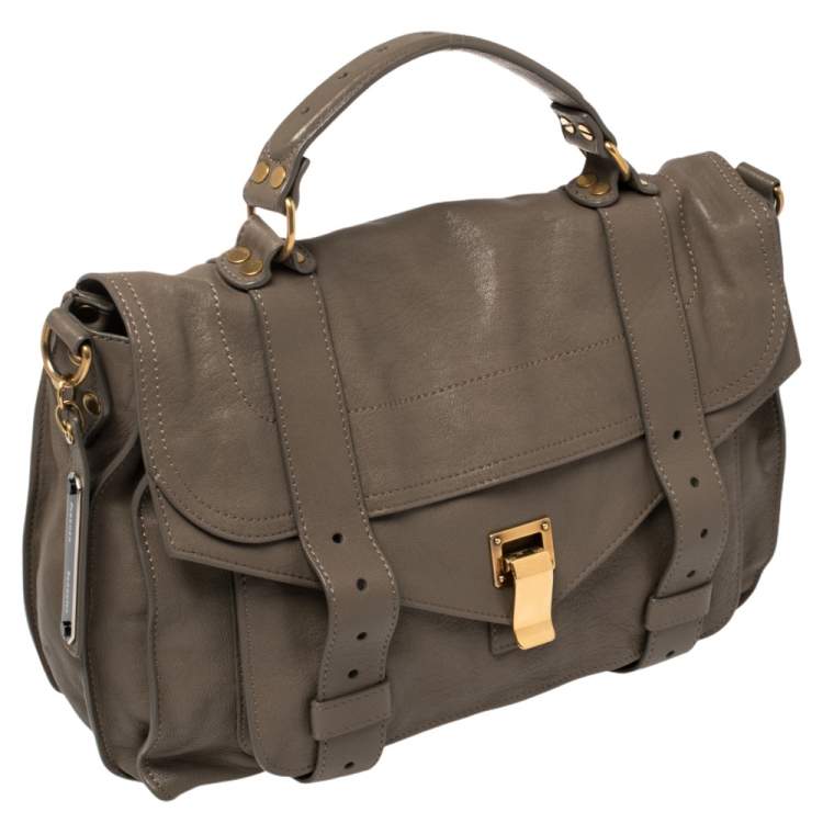 Pre Owned Proenza Schouler Grey Leather Medium PS1 Top Handle Bag
