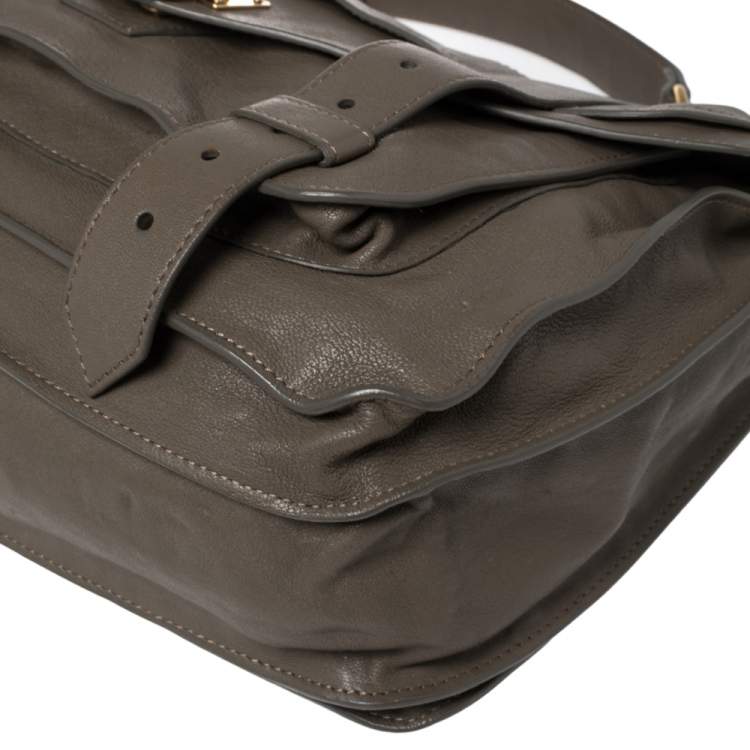 Pre Owned Proenza Schouler Grey Leather Medium PS1 Top Handle Bag