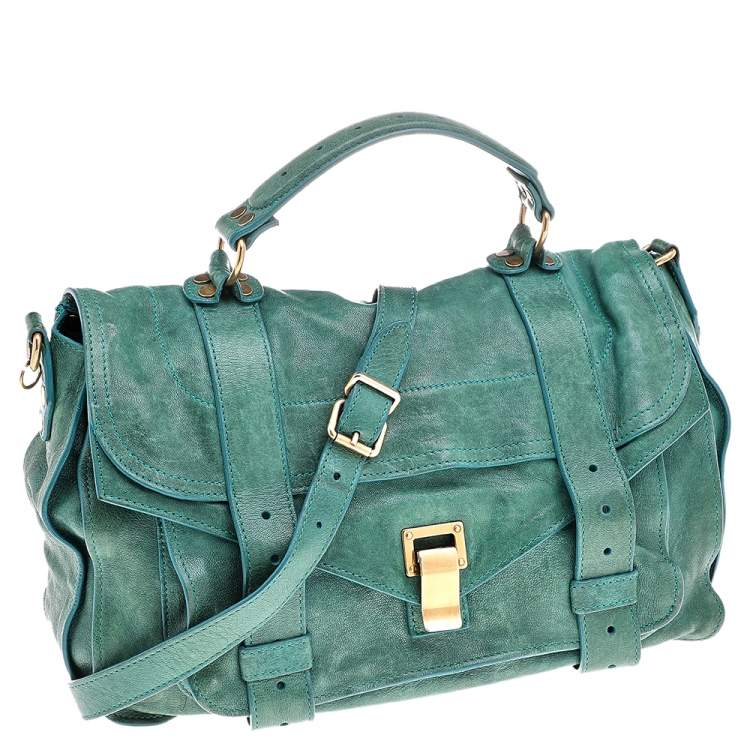 Pre Owned Proenza Schouler Green Leather PS1 Medium Top Handle Bag