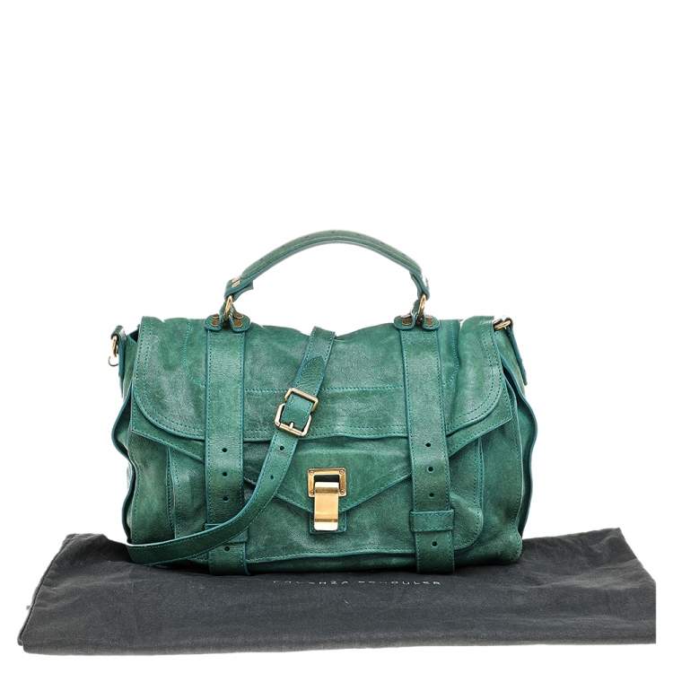 Pre Owned Proenza Schouler Green Leather PS1 Medium Top Handle Bag