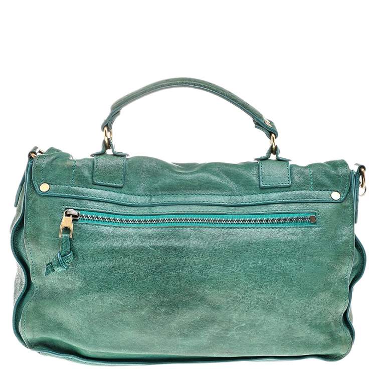 Pre Owned Proenza Schouler Green Leather PS1 Medium Top Handle Bag