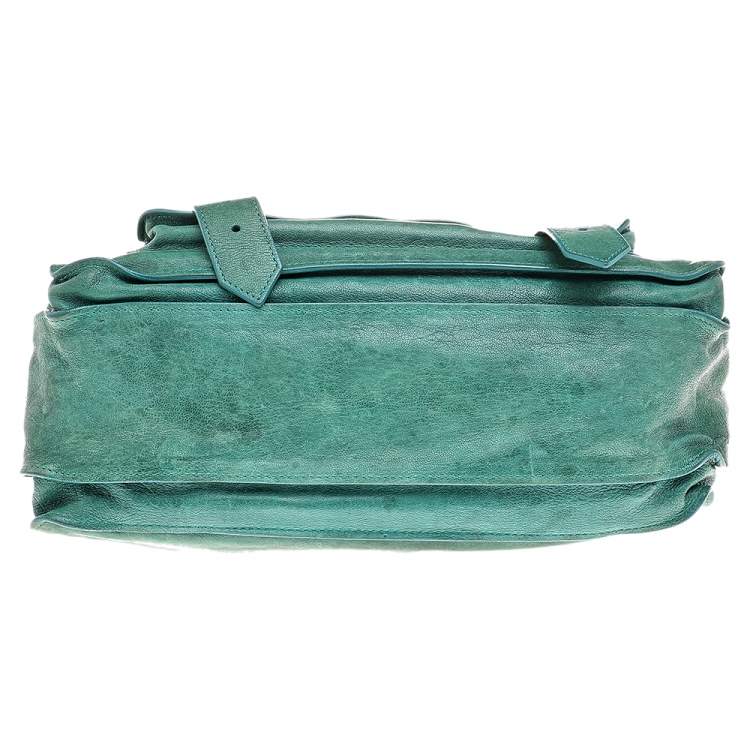 Pre Owned Proenza Schouler Green Leather PS1 Medium Top Handle Bag