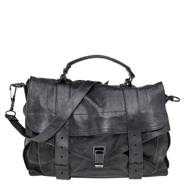 Pre Owned Proenza Schouler Black Leather Large PS1 Top Handle Bag