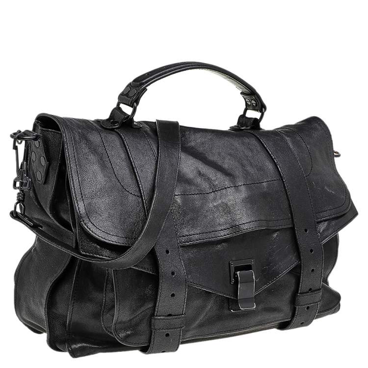 Pre Owned Proenza Schouler Black Leather Large PS1 Top Handle Bag