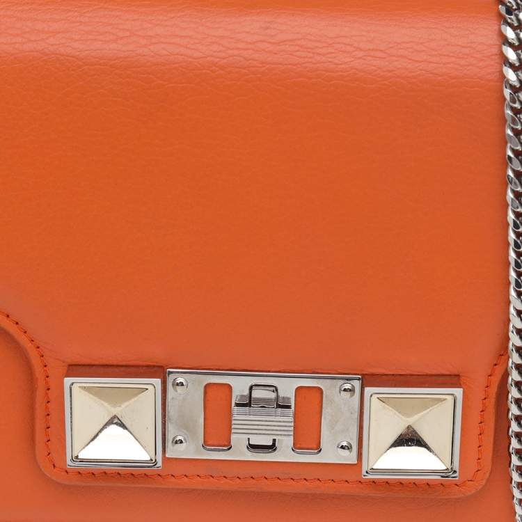 Pre Owned Proenza Schouler Orange Leather PS11 Chain Clutch