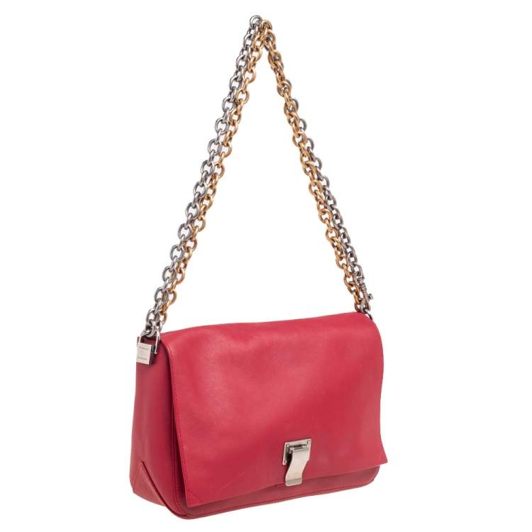 Pre Owned Proenza Schouler Red Leather  Ps Courier Shoulder Bag