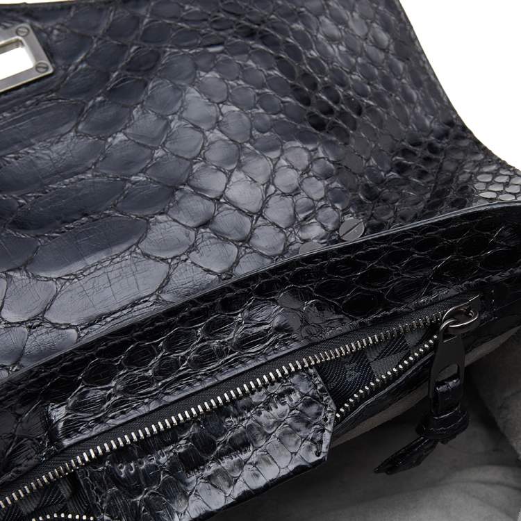 Pre Owned Proenza Schouler Black Python Leather Tiny PS1 Top Handle Bag