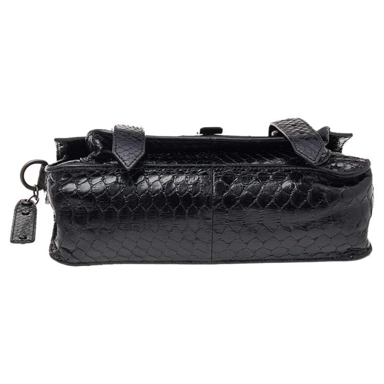 Pre Owned Proenza Schouler Black Python Leather Tiny PS1 Top Handle Bag