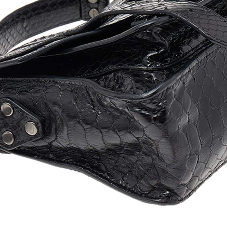 Pre Owned Proenza Schouler Black Python Leather Tiny PS1 Top Handle Bag