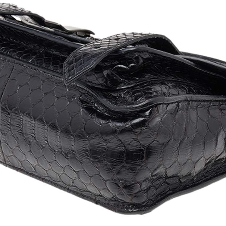 Pre Owned Proenza Schouler Black Python Leather Tiny PS1 Top Handle Bag