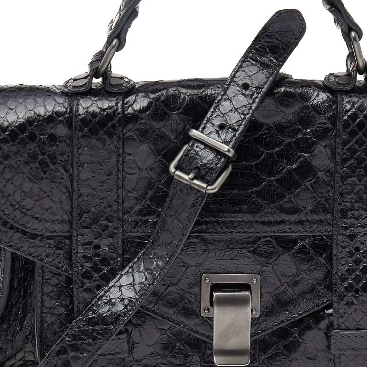 Pre Owned Proenza Schouler Black Python Leather Tiny PS1 Top Handle Bag