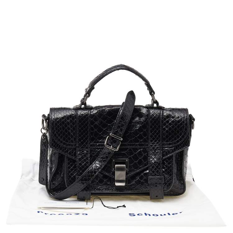 Pre Owned Proenza Schouler Black Python Leather Tiny PS1 Top Handle Bag