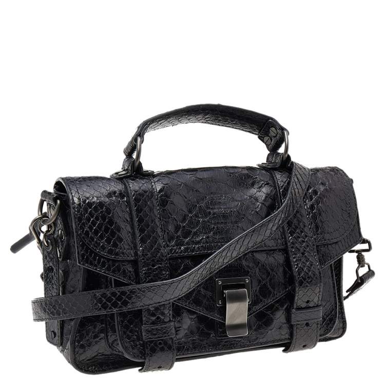 Pre Owned Proenza Schouler Black Python Leather Tiny PS1 Top Handle Bag