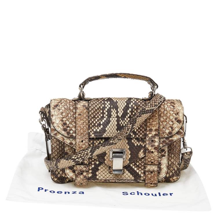 Pre Owned Proenza Schouler Beige/Brown Python Leather PS1 Tiny Python Top Handle Bag 