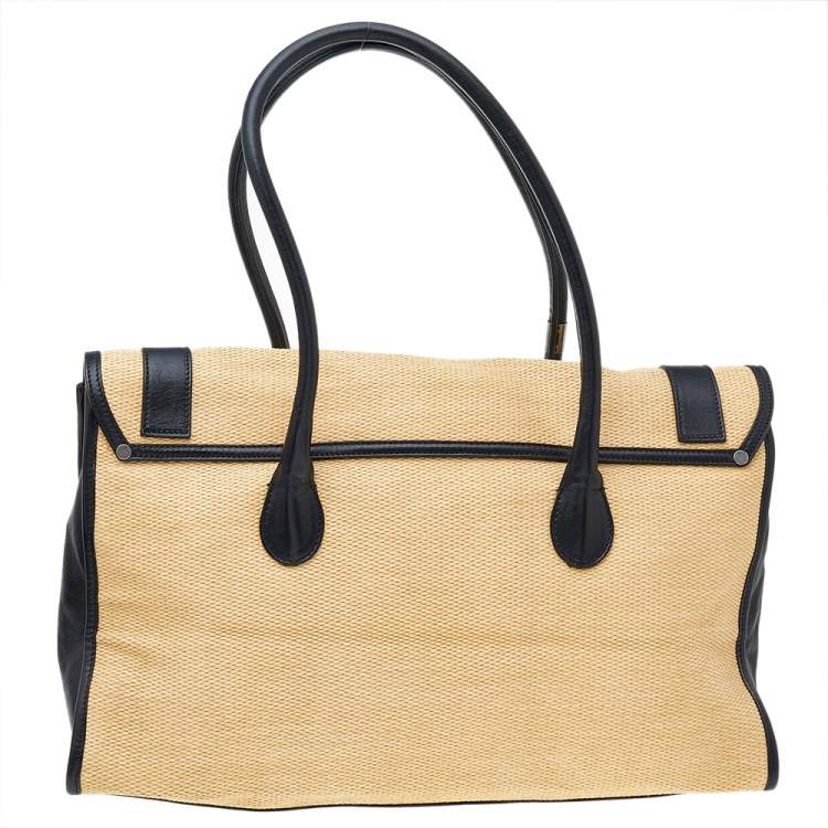 Pre Owned Proenza Schouler Black/Beige Raffia And Leather PS1 Keepall Bag