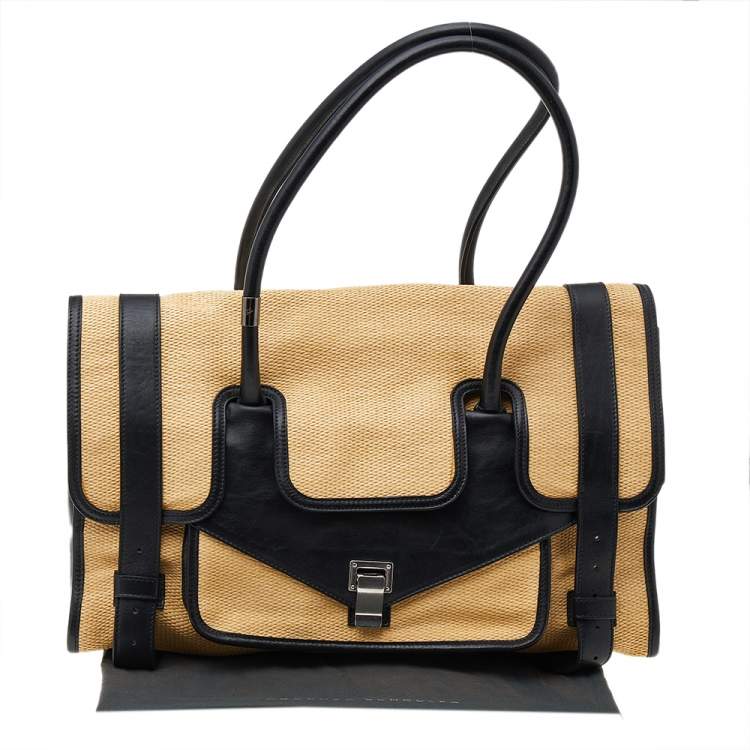 Pre Owned Proenza Schouler Black/Beige Raffia And Leather PS1 Keepall Bag