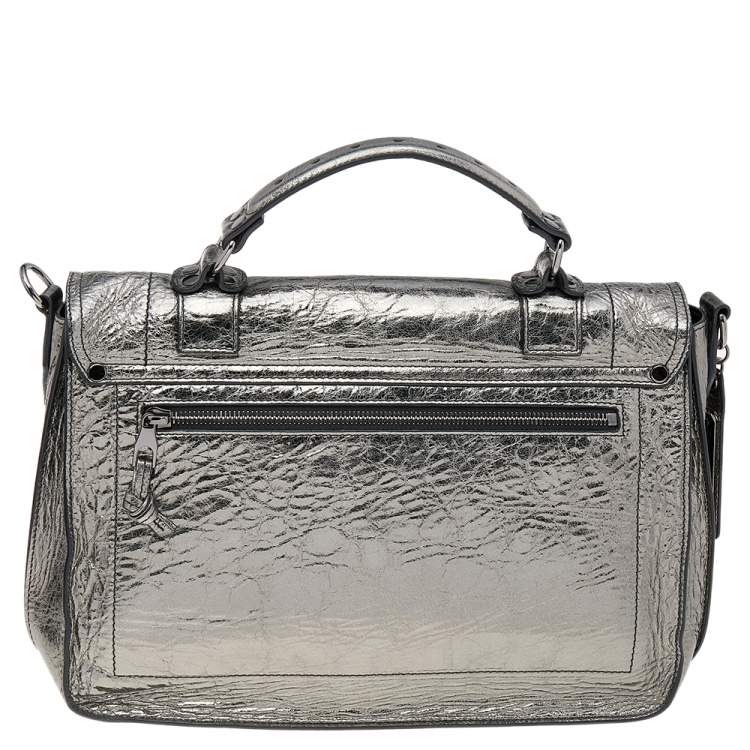 Pre Owned Proenza Schouler Metallic Silver Leather Medium PS1 Top Handle Bag