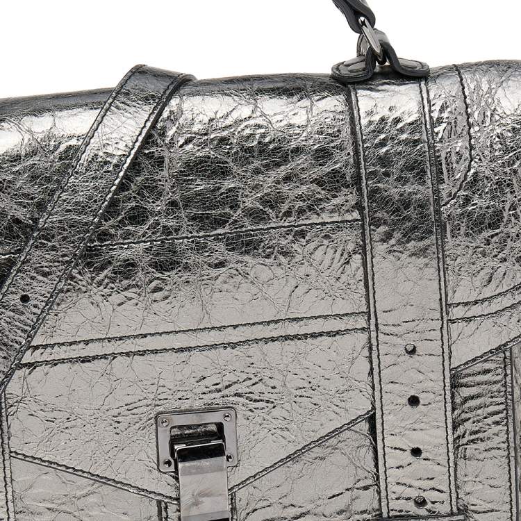 Pre Owned Proenza Schouler Metallic Silver Leather Medium PS1 Top Handle Bag