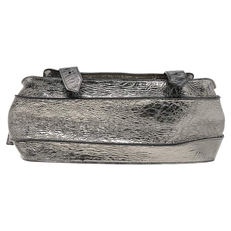 Pre Owned Proenza Schouler Metallic Silver Leather Medium PS1 Top Handle Bag