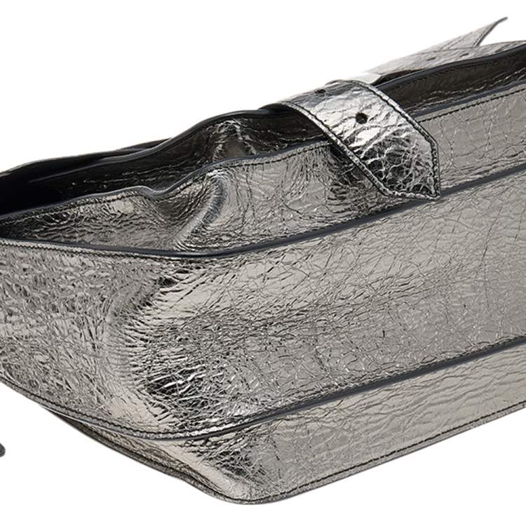 Pre Owned Proenza Schouler Metallic Silver Leather Medium PS1 Top Handle Bag